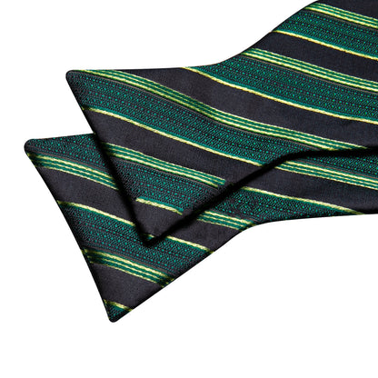 Green Black Striped Bow Tie Set bow ties    - Sophisticated Gentlemen
