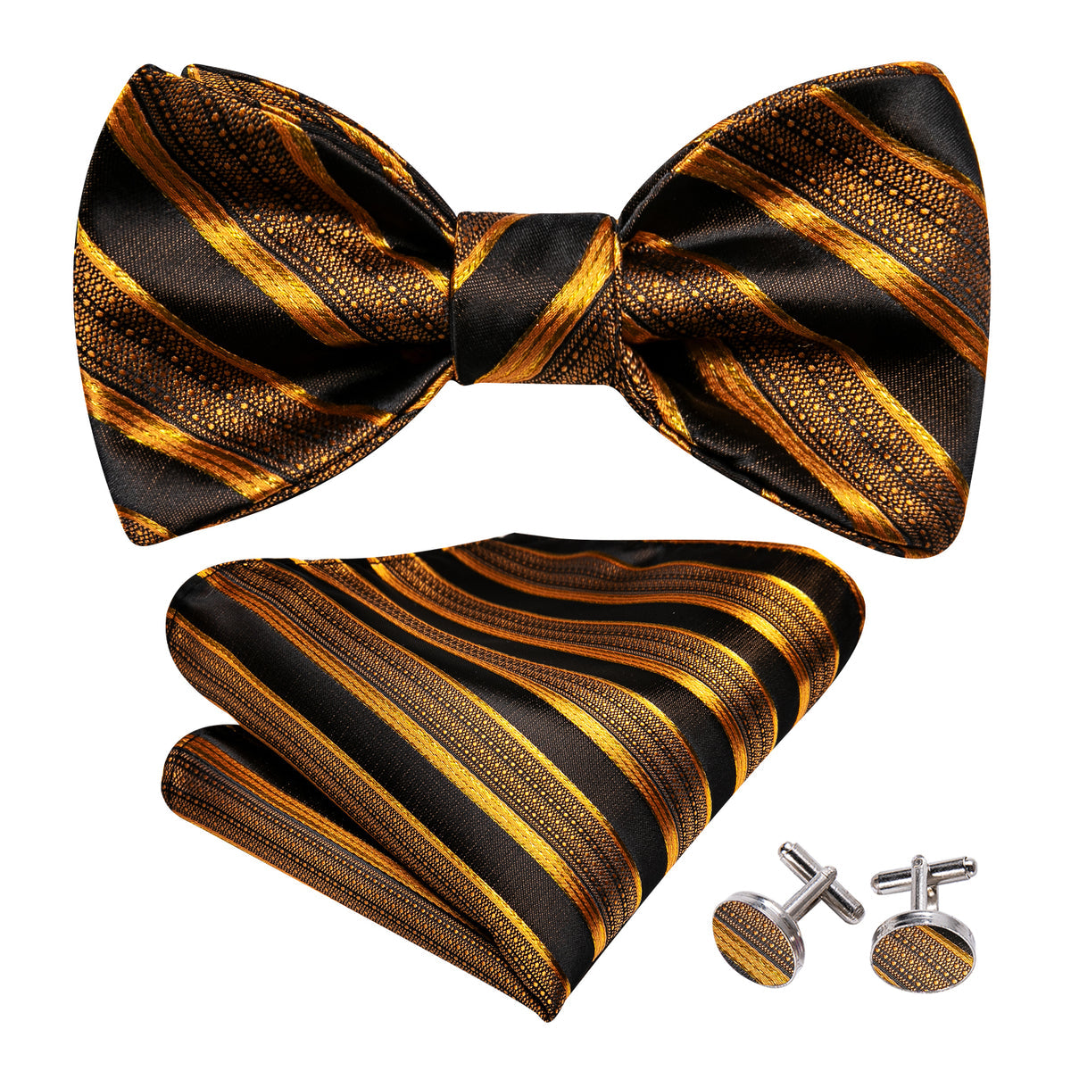 Black Gold Striped Bow Tie Set bow ties    - Sophisticated Gentlemen