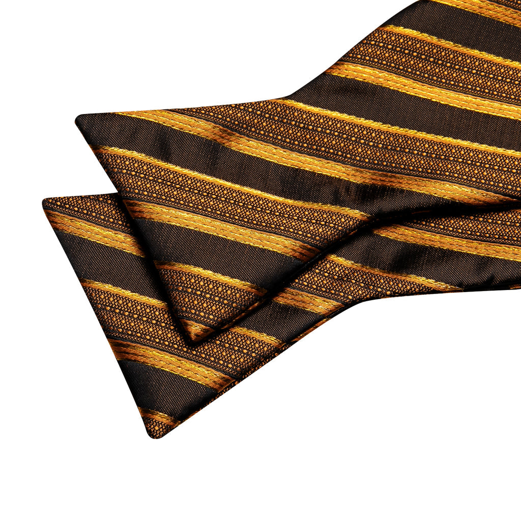 Black Gold Striped Bow Tie Set bow ties    - Sophisticated Gentlemen