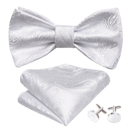 White Paisley Bow Tie Set bow ties    - Sophisticated Gentlemen