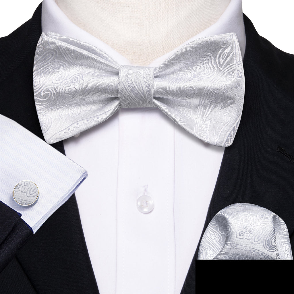 White Paisley Bow Tie Set bow ties    - Sophisticated Gentlemen
