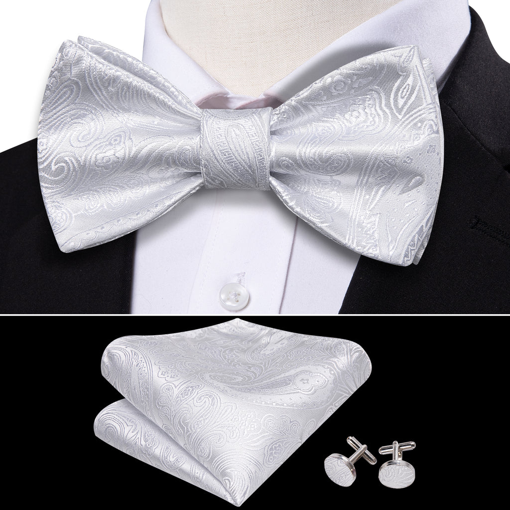 White Paisley Bow Tie Set bow ties    - Sophisticated Gentlemen