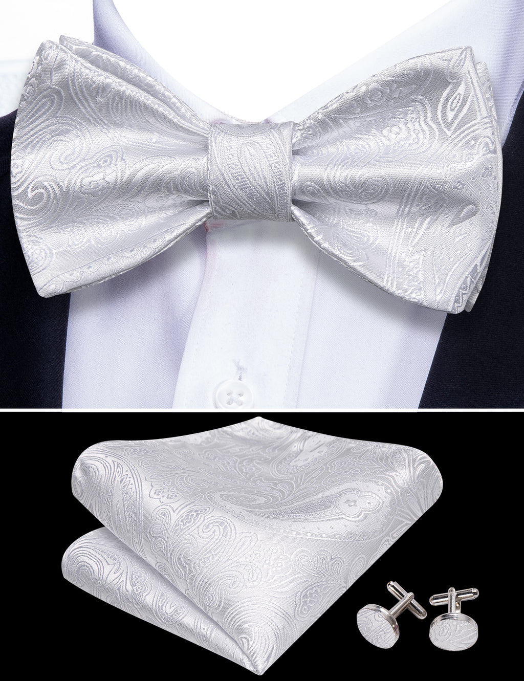 White Paisley Bow Tie Set bow ties    - Sophisticated Gentlemen