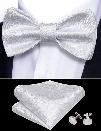 White Paisley Bow Tie Set bow ties    - Sophisticated Gentlemen