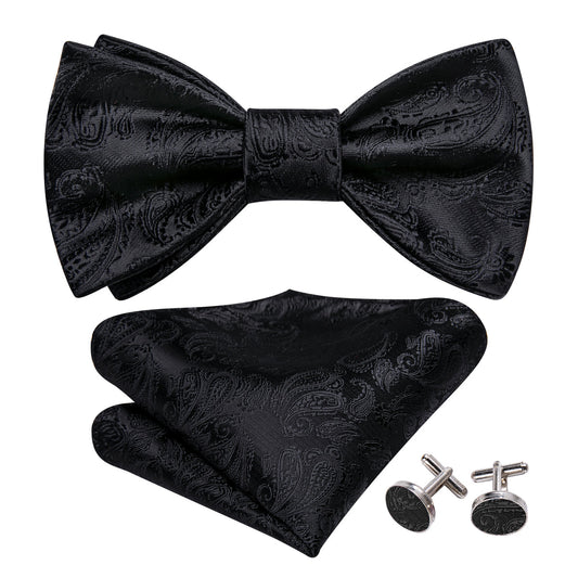 Luxury Black Paisley Bow Tie Set bow ties    - Sophisticated Gentlemen