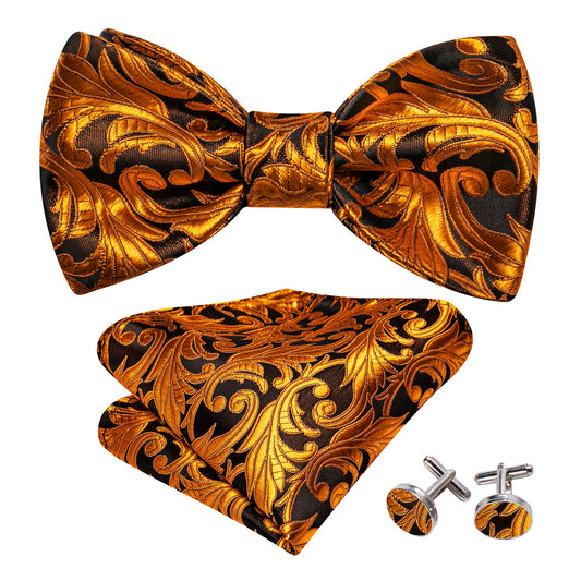 Gold Black Paisley Classy Bow Tie Set bow ties    - Sophisticated Gentlemen