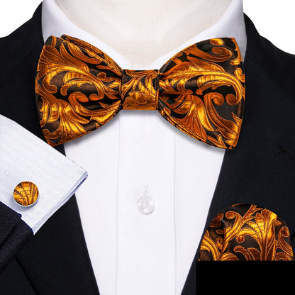 Gold Black Paisley Classy Bow Tie Set bow ties    - Sophisticated Gentlemen