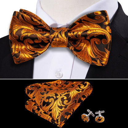 Gold Black Paisley Classy Bow Tie Set bow ties    - Sophisticated Gentlemen