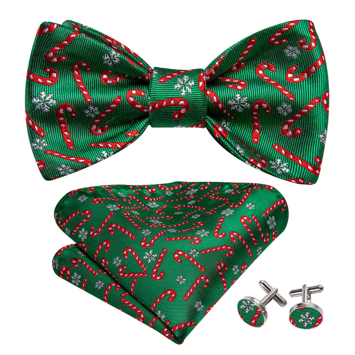 Green Candy Cane Christmas Pattern Bow Tie Set bow ties    - Sophisticated Gentlemen