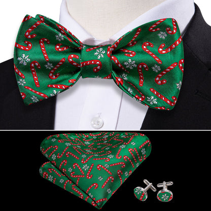 Green Candy Cane Christmas Pattern Bow Tie Set bow ties    - Sophisticated Gentlemen