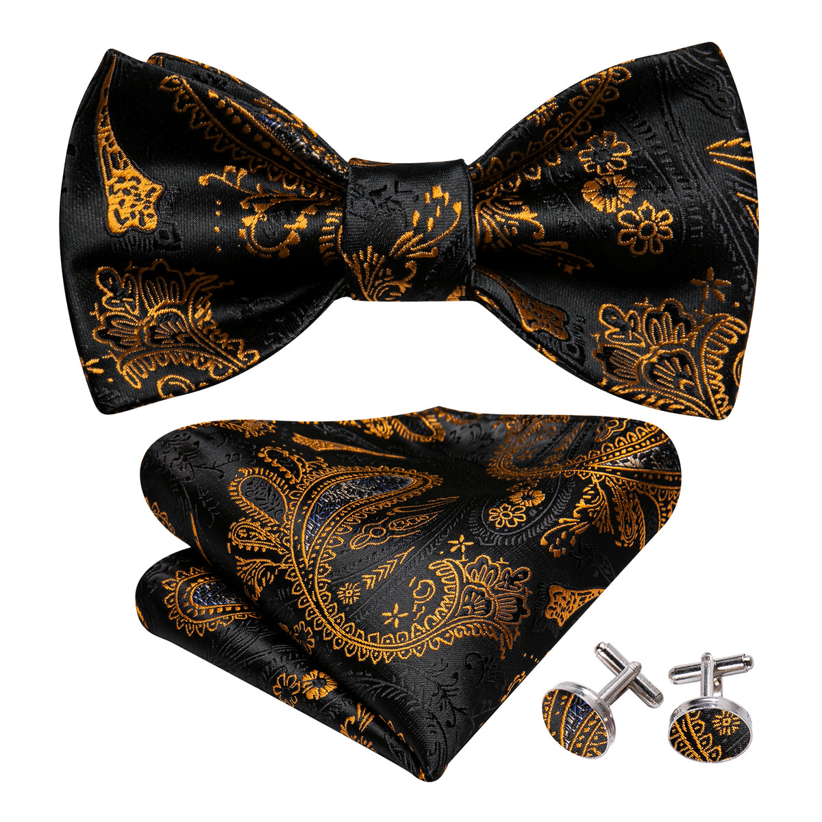 Black Gold Paisley Bow Tie Set bow ties    - Sophisticated Gentlemen