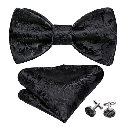 Black Paisley Formal Bow Tie Set bow ties    - Sophisticated Gentlemen