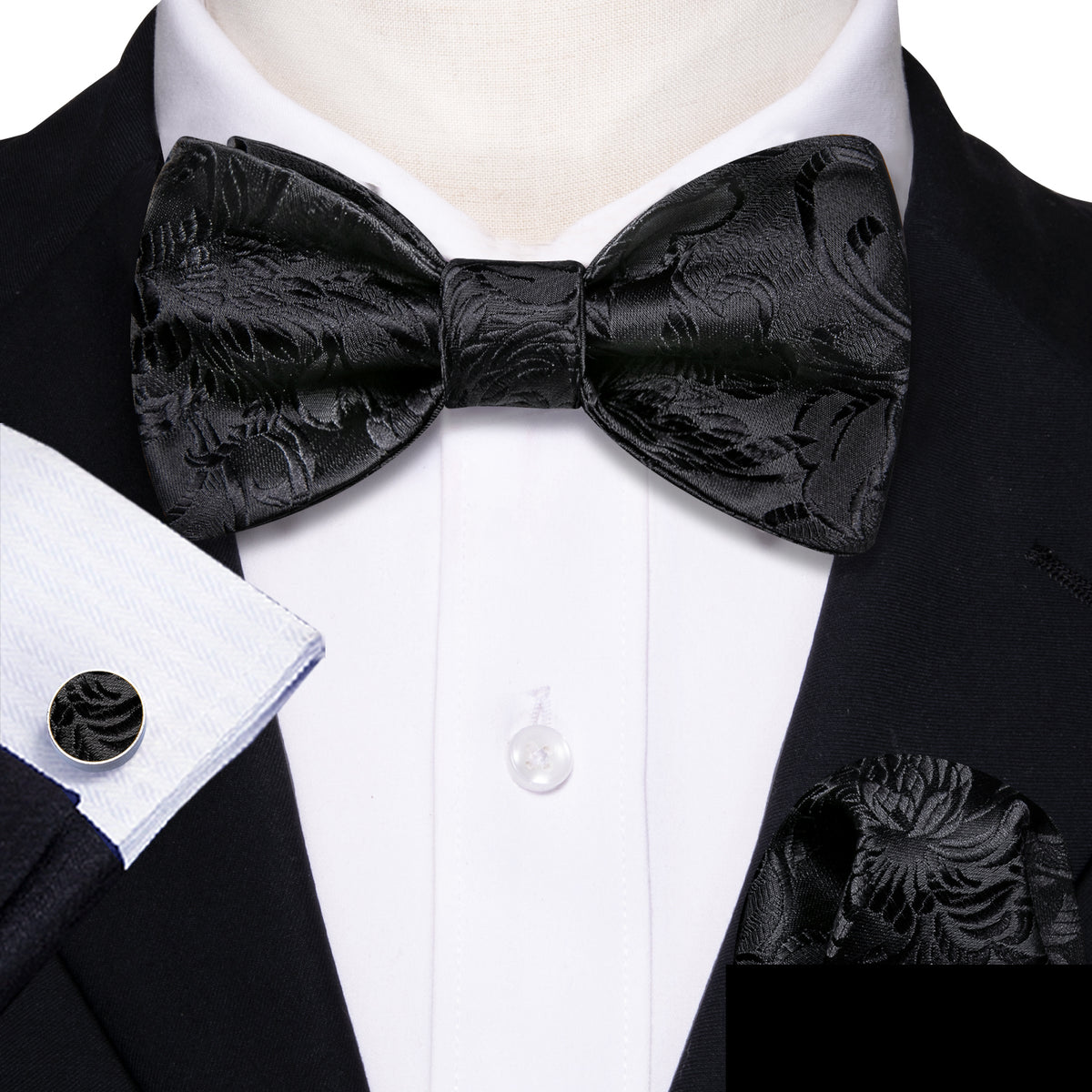Black Paisley Formal Bow Tie Set bow ties    - Sophisticated Gentlemen