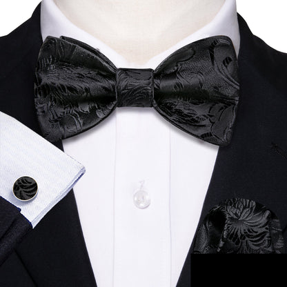 Black Paisley Formal Bow Tie Set bow ties    - Sophisticated Gentlemen