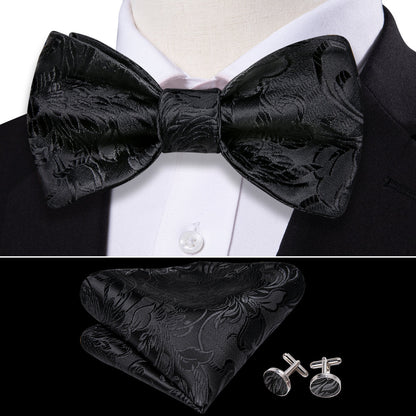 Black Paisley Formal Bow Tie Set bow ties    - Sophisticated Gentlemen