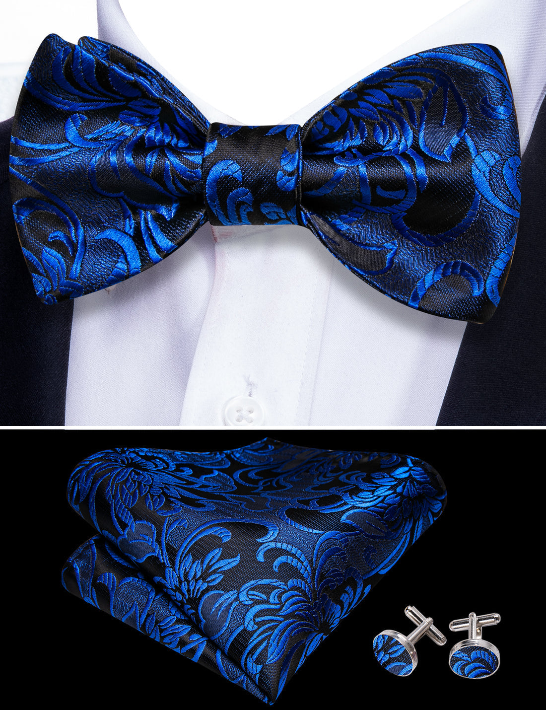 Peacock Blue Paisley Bow Tie Set bow ties    - Sophisticated Gentlemen