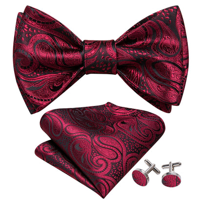 Black Red Paisley Bow Tie Set bow ties    - Sophisticated Gentlemen