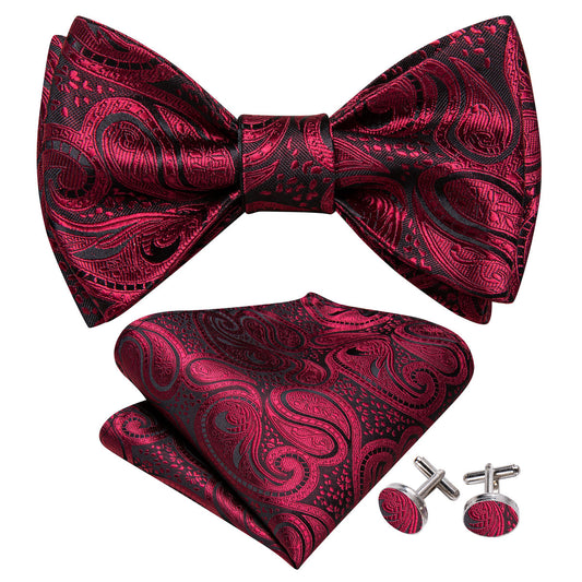 Black Red Paisley Bow Tie Set bow ties    - Sophisticated Gentlemen