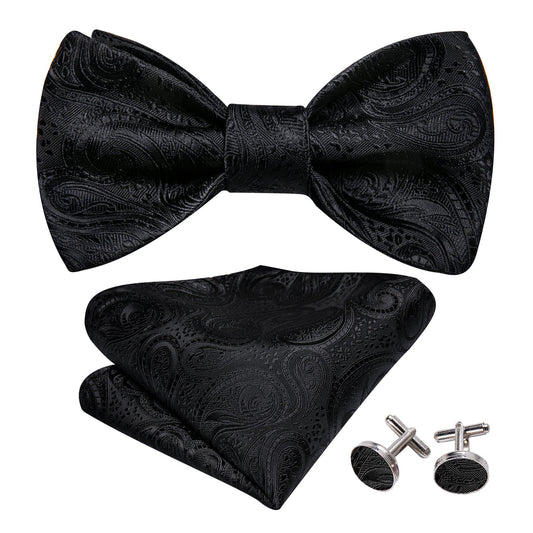 Black Floral Classy Bow Tie Set bow ties    - Sophisticated Gentlemen
