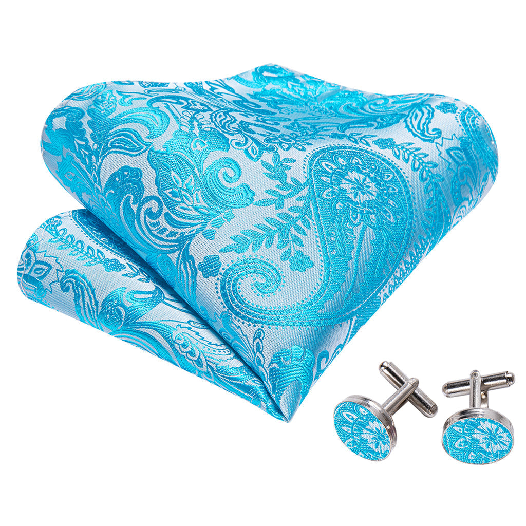Blue Silver Paisley Bow Tie Set bow ties    - Sophisticated Gentlemen