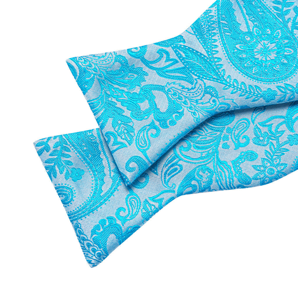 Blue Silver Paisley Bow Tie Set bow ties    - Sophisticated Gentlemen
