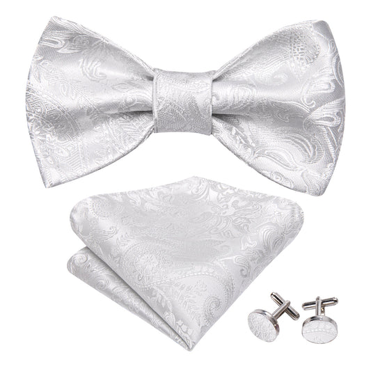 White Paisley Bow Tie Set bow ties    - Sophisticated Gentlemen