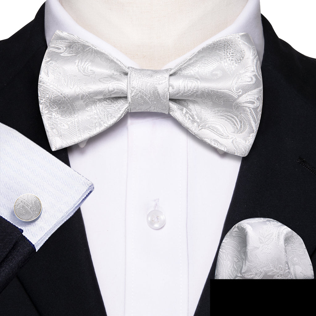 White Paisley Bow Tie Set bow ties    - Sophisticated Gentlemen