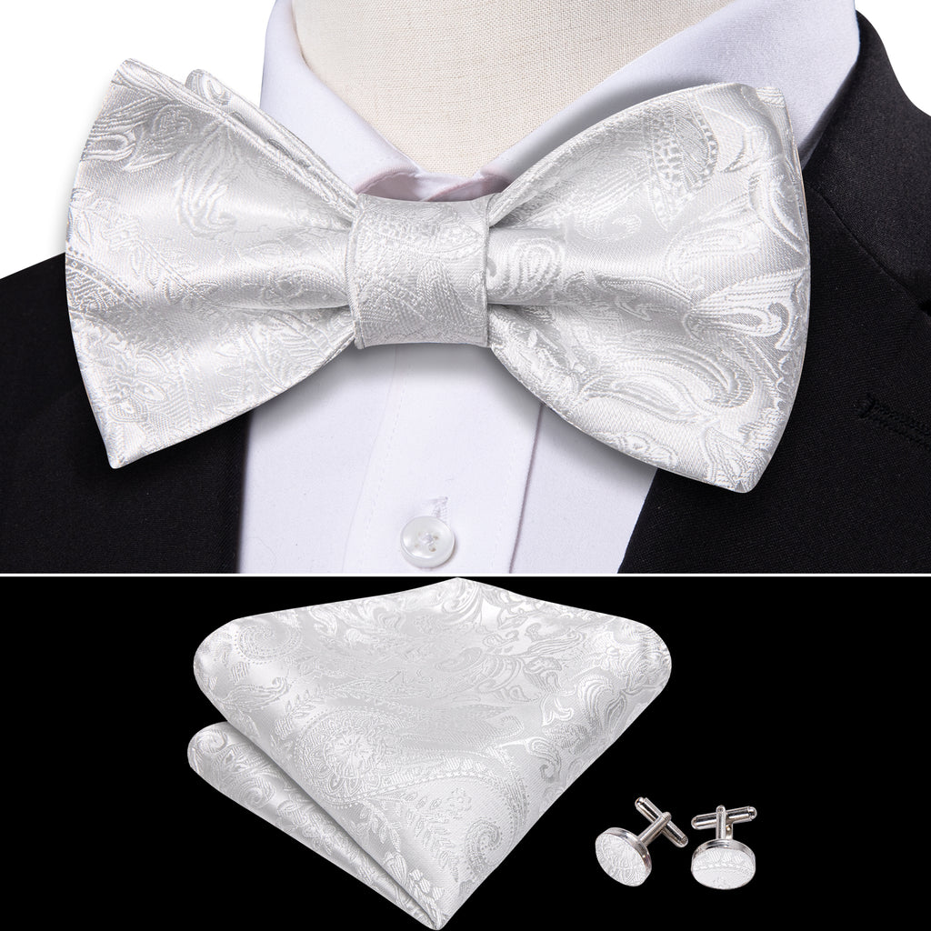 White Paisley Bow Tie Set bow ties    - Sophisticated Gentlemen