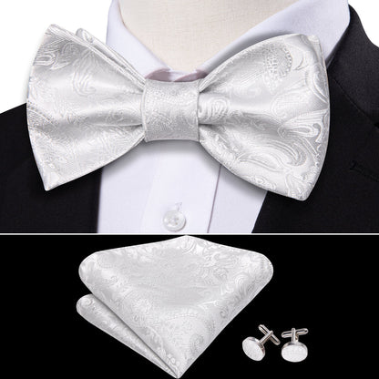White Paisley Bow Tie Set bow ties    - Sophisticated Gentlemen