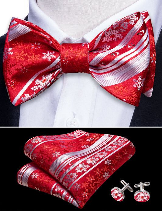 Red White Snowflake Christmas Bow Tie Set bow ties    - Sophisticated Gentlemen