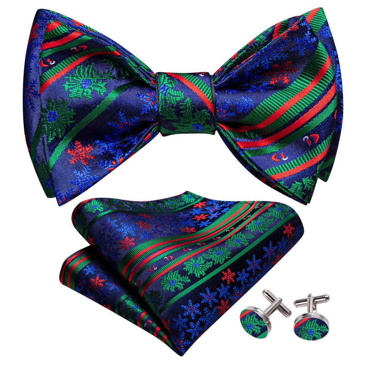 Blue Green Snowflake Christmas Bow Tie Set bow ties    - Sophisticated Gentlemen
