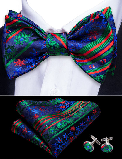 Blue Green Snowflake Christmas Bow Tie Set bow ties    - Sophisticated Gentlemen