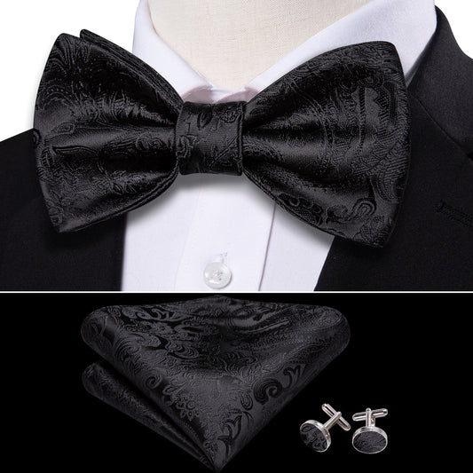 Black Paisley Bow Tie Set bow ties    - Sophisticated Gentlemen