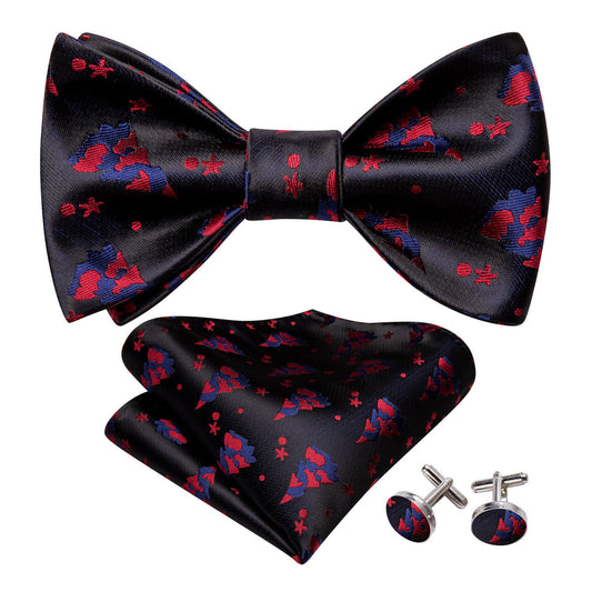 Black Red Tree Silk Christmas Bow Tie Set bow ties    - Sophisticated Gentlemen