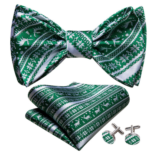 Green White Elk Christmas Bow Tie Set bow ties    - Sophisticated Gentlemen