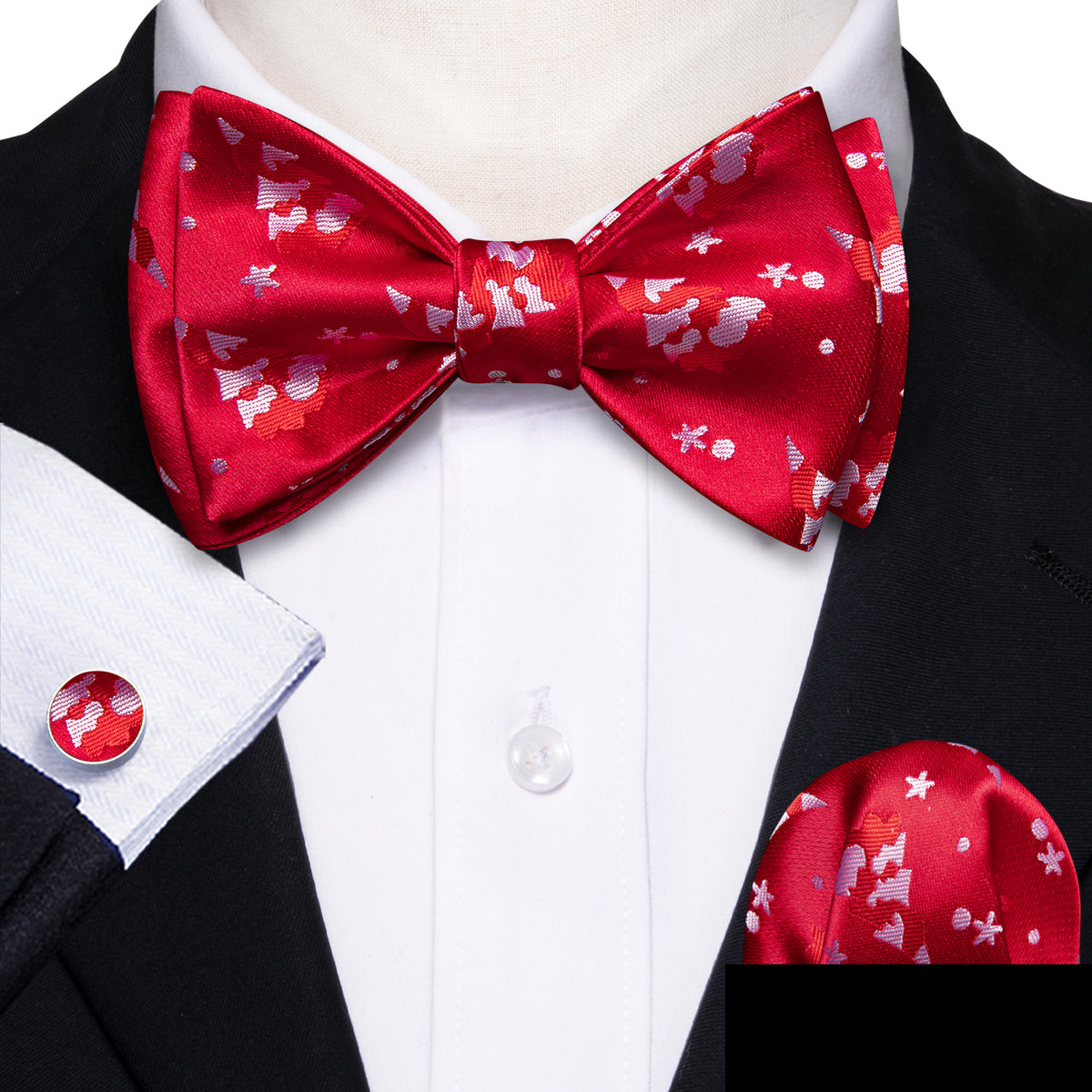 Red White Xmas Tree Bow Tie Set bow ties    - Sophisticated Gentlemen