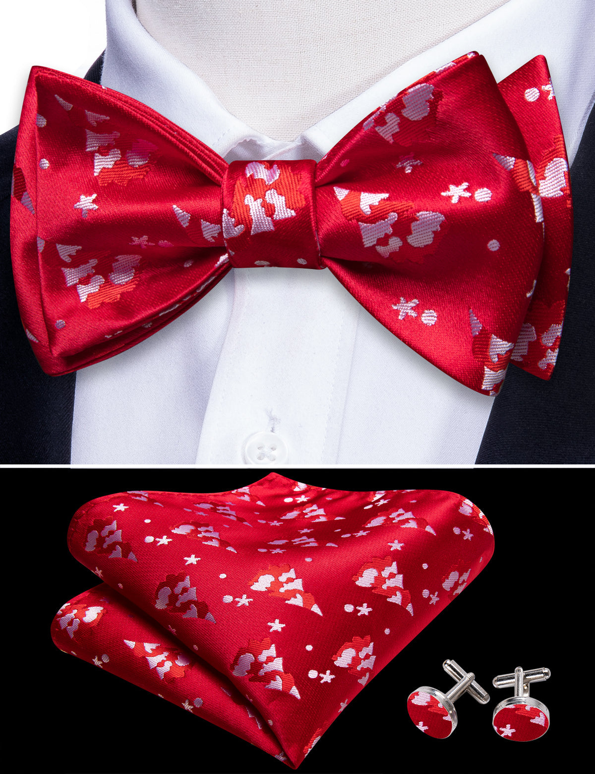 Red White Xmas Tree Bow Tie Set bow ties    - Sophisticated Gentlemen