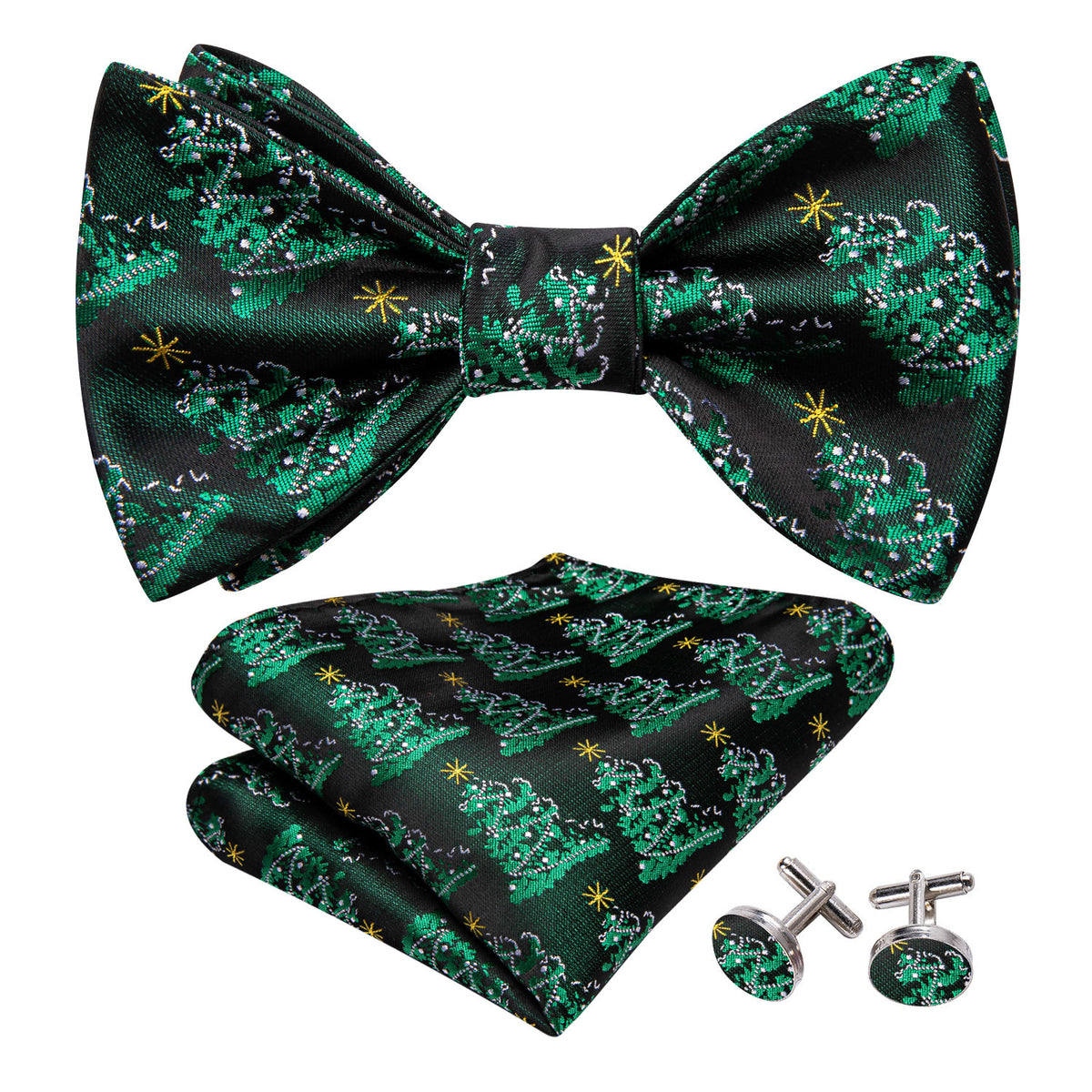 Green Christmas Tree Silk Bow Tie Set bow ties    - Sophisticated Gentlemen