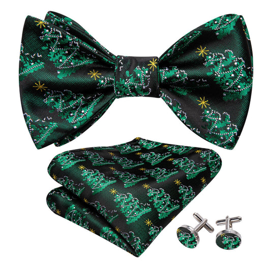 Green Christmas Tree Silk Bow Tie Set bow ties    - Sophisticated Gentlemen