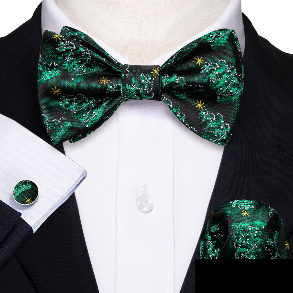 Green Christmas Tree Silk Bow Tie Set bow ties    - Sophisticated Gentlemen