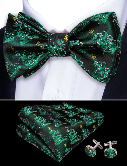 Green Christmas Tree Silk Bow Tie Set bow ties    - Sophisticated Gentlemen