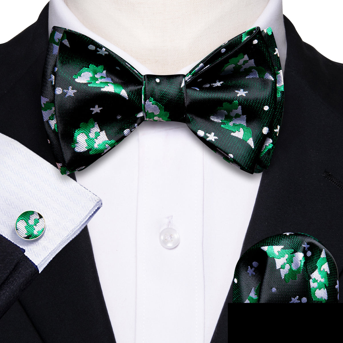 Black Green Xmas Tree Bow Tie Set bow ties    - Sophisticated Gentlemen