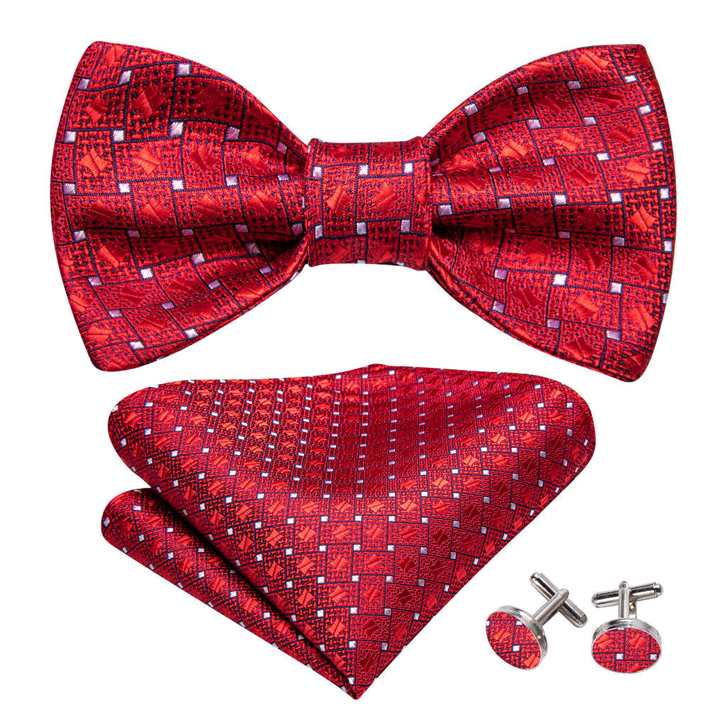 Red White Plaid Bow Tie Set bow ties    - Sophisticated Gentlemen