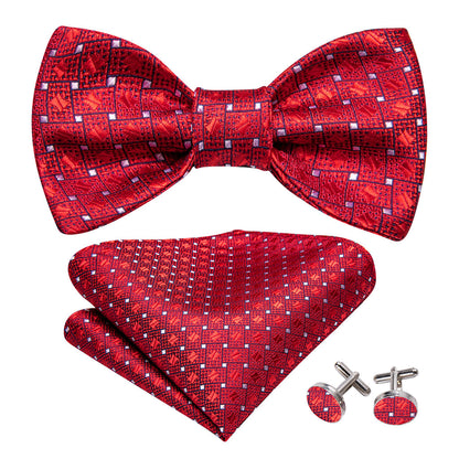 Red White Plaid Bow Tie Set bow ties    - Sophisticated Gentlemen