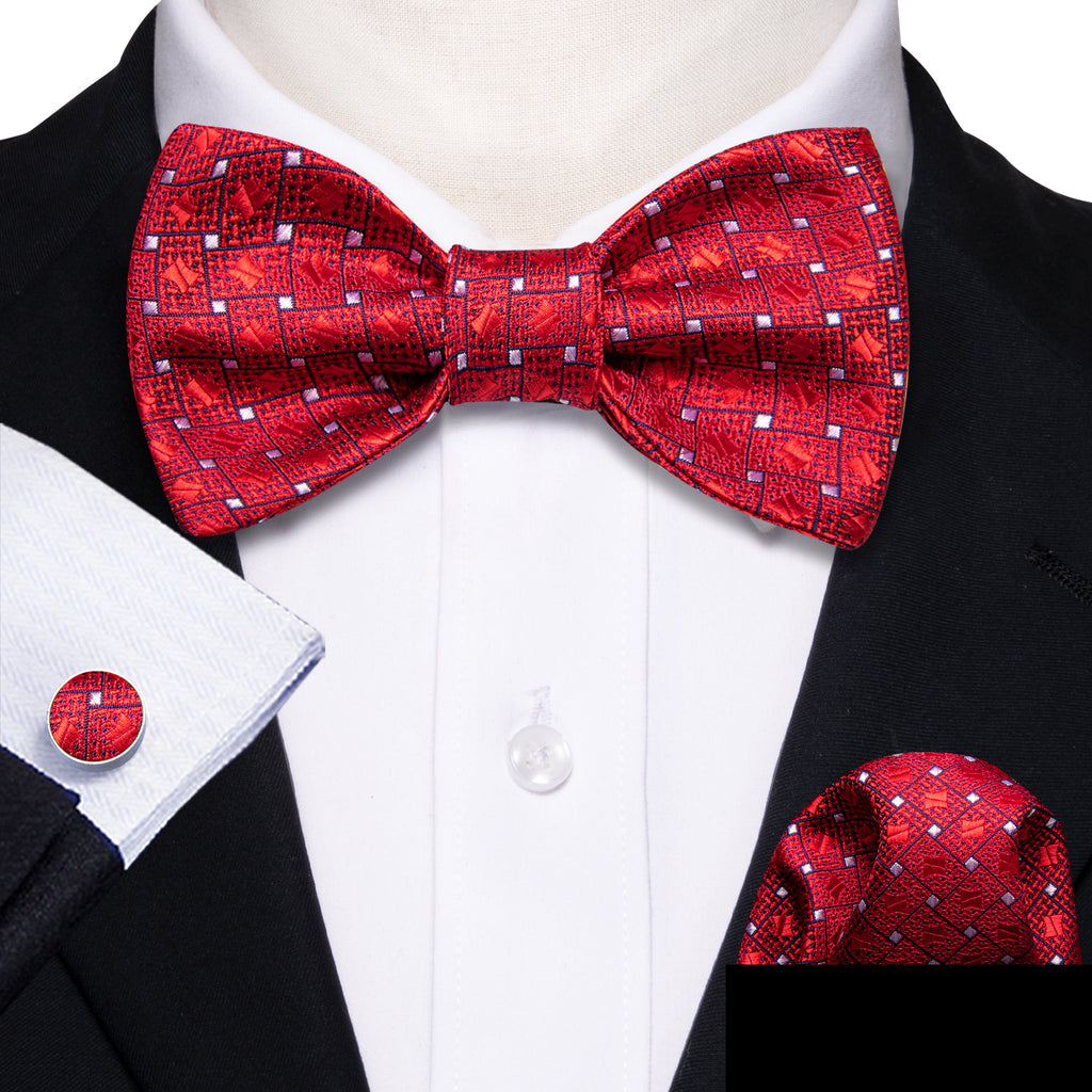 Red White Plaid Bow Tie Set bow ties    - Sophisticated Gentlemen
