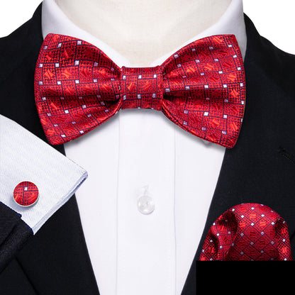 Red White Plaid Bow Tie Set bow ties    - Sophisticated Gentlemen
