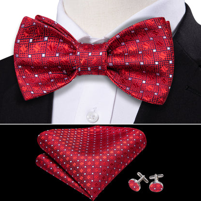 Red White Plaid Bow Tie Set bow ties    - Sophisticated Gentlemen