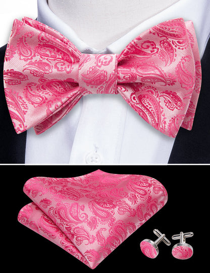 Hot Pink Paisley Silk Bow Tie Set bow ties    - Sophisticated Gentlemen