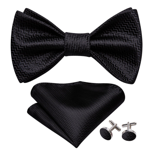 Black Striped Silk Bow Tie Set bow ties    - Sophisticated Gentlemen
