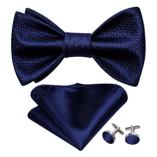 Salvia Blue Solid Silk Bow Tie Set bow ties    - Sophisticated Gentlemen